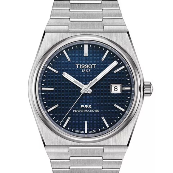 Tissot Men's Luxury Swiss Blue Waffle Dial Automatic PRX Powermatic Watch - Picture 9 of 9
